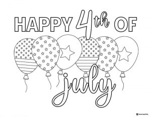 4th of July Balloons Coloring Sheet with Stars and Stripes