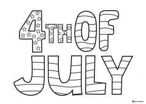 4th of July Text Coloring Page with Stripes and Stars Design
