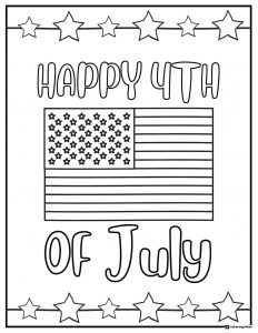 American Flag Coloring Page with Happy 4th of July Text