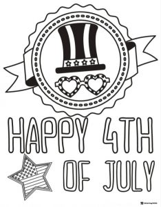 Badge Style Coloring Page with Hat Glasses and 4th of July Star