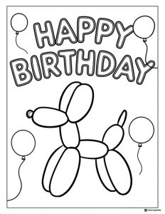 Balloon Dog Birthday Coloring Page with Floating Balloons
