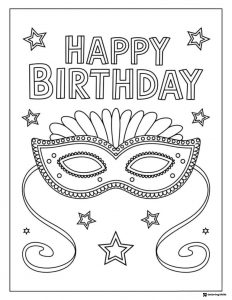 Birthday Mask Coloring Sheet with Stars and Feathers
