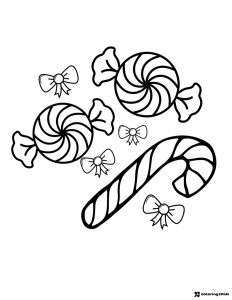 Christmas Candy Coloring Page with Peppermints and Bows