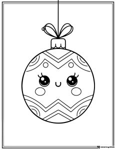 Christmas Ornament Coloring Page with Cute Face and Patterns