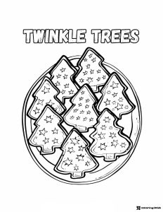Christmas Tree Cookie Plate Coloring Page with Star Sprinkles