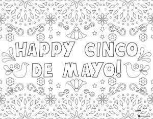 Cinco de Mayo Coloring Page with Birds and Floral Designs