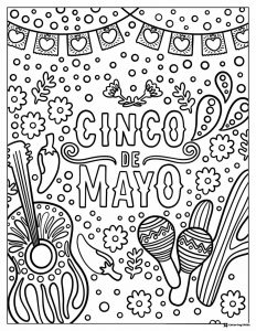 Cinco de Mayo Fiesta Coloring Page with Guitar and Maracas