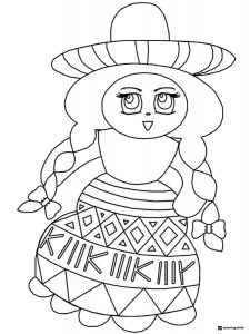 Cinco de Mayo Girl Doll Coloring Page with Braids and Dress