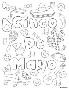 Cinco de Mayo Icon Collage Coloring Page with Festive Text