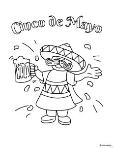 Cinco de Mayo Man Coloring Page with Sombrero and Beer Mug