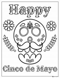 Cinco de Mayo Sugar Skull Coloring Page with Flowers