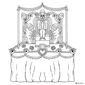Colorful Altar Stage Coloring Page with Skeleton in Hat