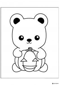Cute Bear Coloring Page with Smiling Jack o Lantern
