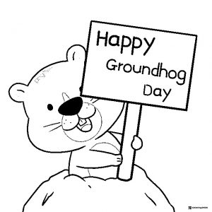 Cute Groundhog Holding Happy Groundhog Day Sign Coloring Page