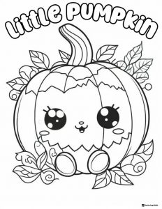 Cute Pumpkin Character Coloring Page with Leafy Accents