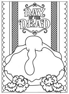 Day of the Dead Coloring Sheet with Pan de Muerto and Flowers