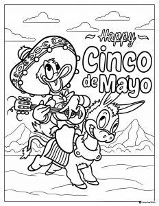 Duck and Donkey Cinco de Mayo Coloring Page with Guitar Scene