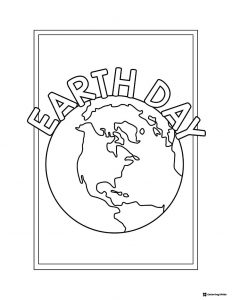 Earth Day Coloring Sheet with Large Earth and Framed Border