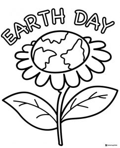 Earth Day Flower Coloring Page with Globe Center and Leaves