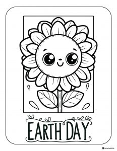 Earth Friendly Flower Character Coloring Page with Hearts