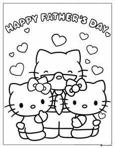 Fathers Day Coloring Sheet with Cat Dad and Two Kittens