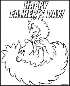 Fathers Day Coloring Sheet with Cute Hedgehog Dad and Baby