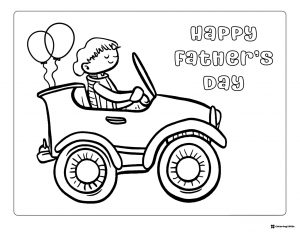 Fathers Day Coloring Sheet with Girl Driving Car and Balloons