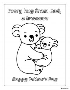 Fathers Day Coloring Sheet with Hugging Koalas and Message