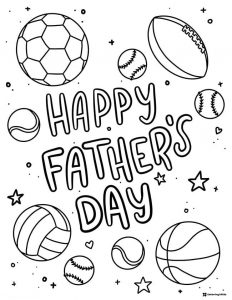 Fathers Day Coloring Sheet with Sports Balls and Stars