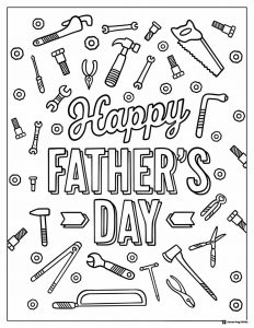 Fathers Day Coloring Sheet with Tools and Nuts Background