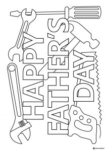 Fathers Day Tools Coloring Page with Saw Wrench and Drill