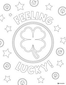 Feeling Lucky Shamrock Coloring Page with Coins and Stars