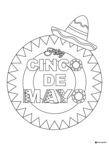 Feliz Cinco de Mayo Coloring Page with Sombrero and Bold Circle