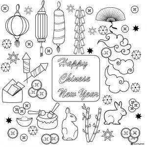 Festive Chinese New Year Sheet with Rabbits Lanterns and Coins