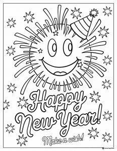 Firework Face Coloring Page with Party Hat and Stars