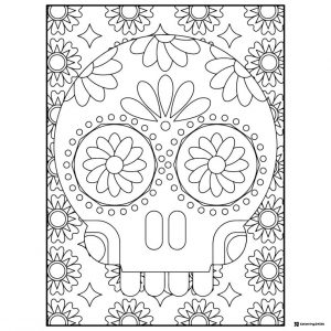Flower Sugar Skull Coloring Page with Daisy Eyes