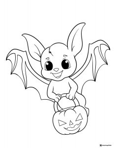Flying Halloween Bat Coloring Page Holding Jack o Lantern