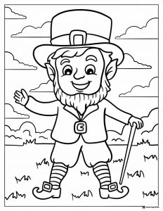Friendly Leprechaun Coloring Sheet in Striped Socks and Hat
