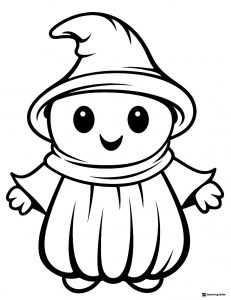 Ghost Character Coloring Sheet with Witch Hat and Cloak