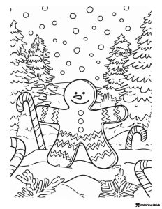 Gingerbread Man in Candy Cane Forest Coloring Sheet