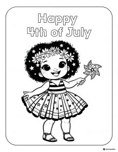 Girl with Pinwheel 4th of July Coloring Page