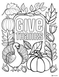 Grateful Hearts Coloring Page with Pilgrim and Native Kids