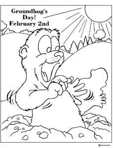 Groundhog Coloring Page with February 2nd and Sunrise