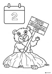 Groundhog Holding Sign Coloring Page with Calendar Above