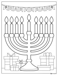 Hanukkah Coloring Page with Kids Donuts and Latkes