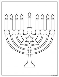 Hanukkah Menorah Coloring Page with Star of David Center