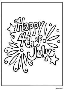Happy 4th of July Coloring Page with Fireworks and Stars