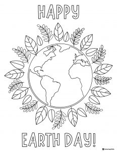Happy Earth Day Coloring Page with Leafy Globe Border