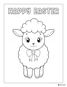 Happy Easter Lamb Coloring Page with Bow and Cute Face