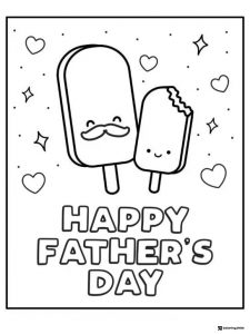 Happy Fathers Day Coloring Page with Cute Ice Cream Pops